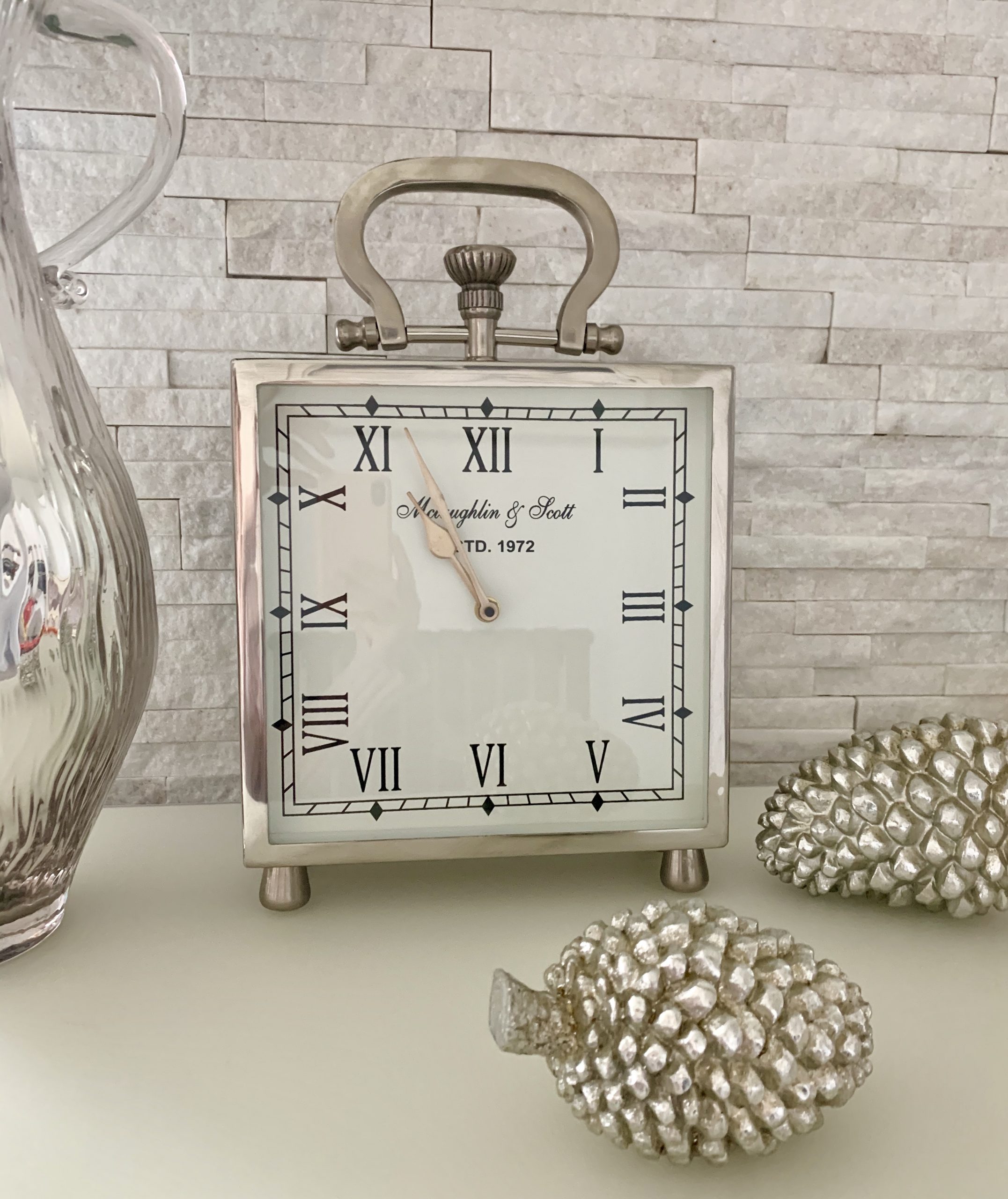 Silver Mantel Carriage Clock Little Feathered Nest